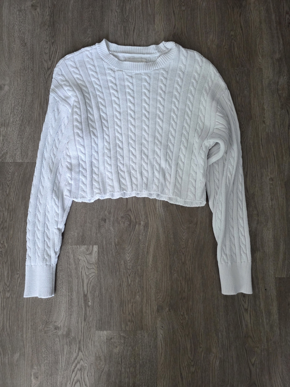 aerie White Cropped Cable Knit Sweater